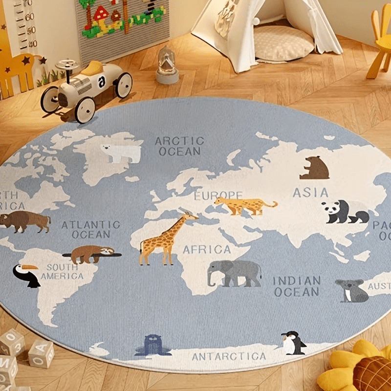 Kids Education Nursery - Kids World Map Rug Plush Play
