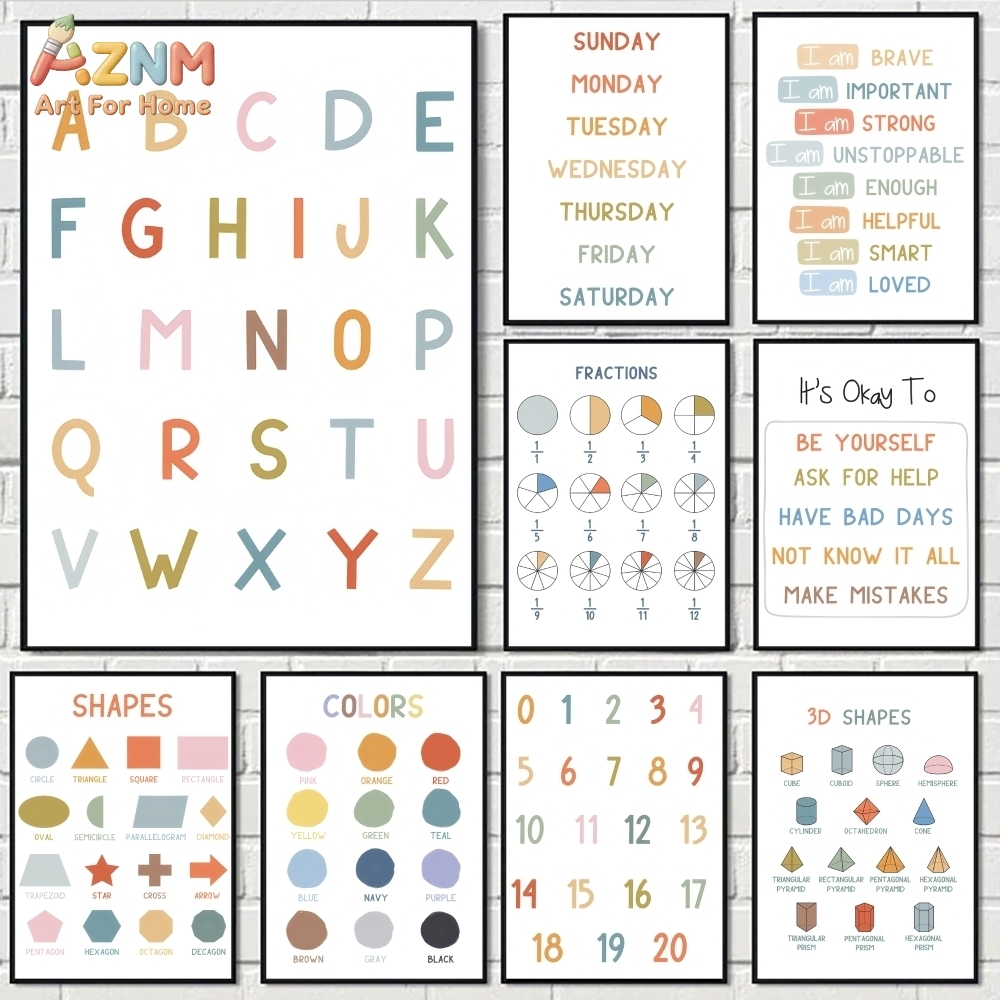 Kids Education Nursery - AZNM Educational Alphabet Numbers Frameless Canvas