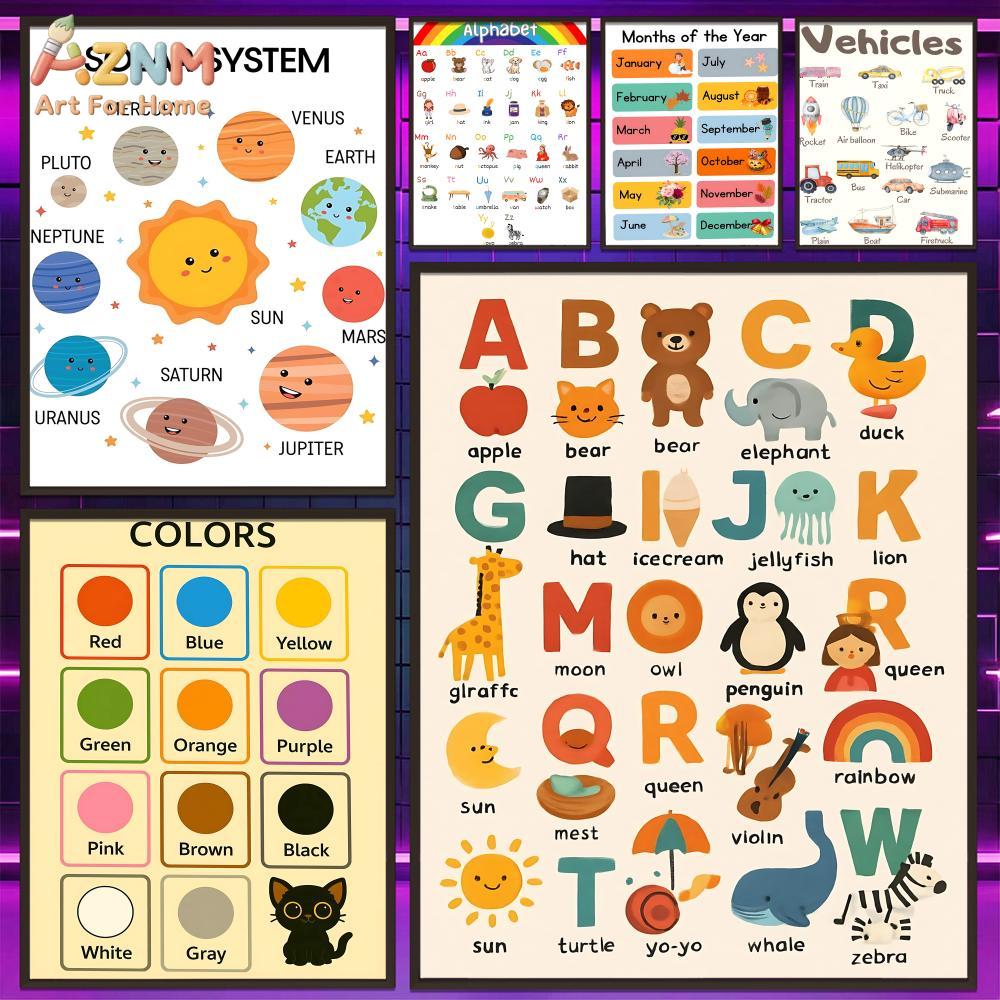 Kids Education Nursery - AZNM Kids Educational Canvas Wall Art